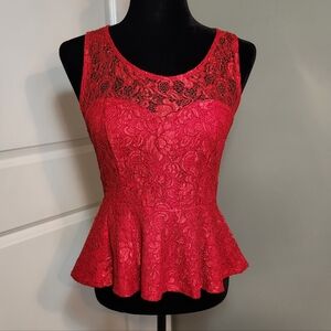 Forever 21, Elegant Red Lace Peplum Top, Small